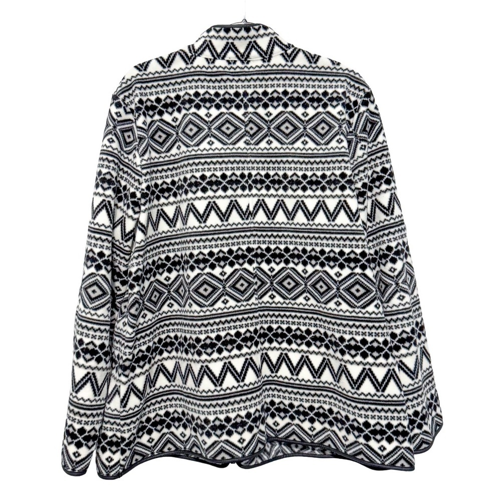 Talbots Womens 2X Black White Fair Isle Fleece Zip Jacket Geometric Nordic New - Picture 3 of 13